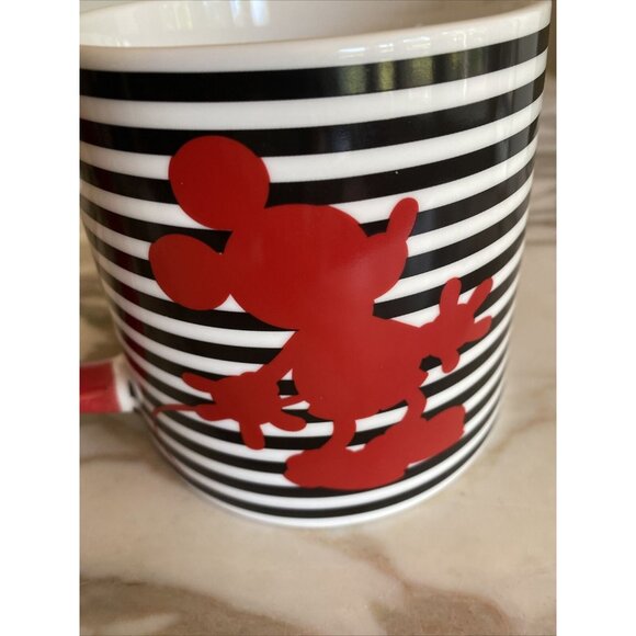 Disney Mickey Mouse Porcelain Mug Black & White Stripes With Red Silhouette 12 O - Picture 2 of 7